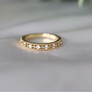 Gold and crystal thin band ring